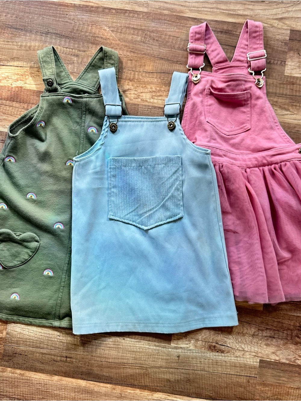 Mixed Brands Girls Overall Jumper Dress Lot of 3 Size 5/6 Rainbow Blue Pink